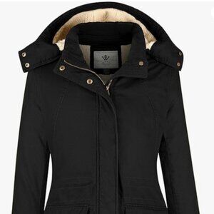 Women's Sherpa Lined Jacket Heavy Parka Coat w/Hood Anorack Black Sz Med 42"